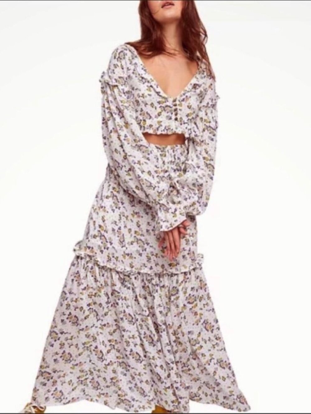 Free People Secret Garden crop blouse & maxi skirt set in Ivory Combo boho flowy